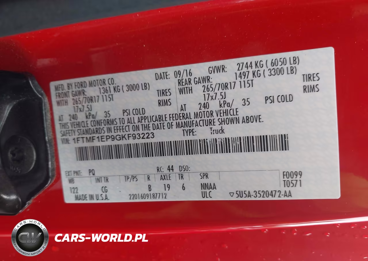2016 Ford F-150 Xl VIN:1FTMF1EP9GKF93223 - 9
