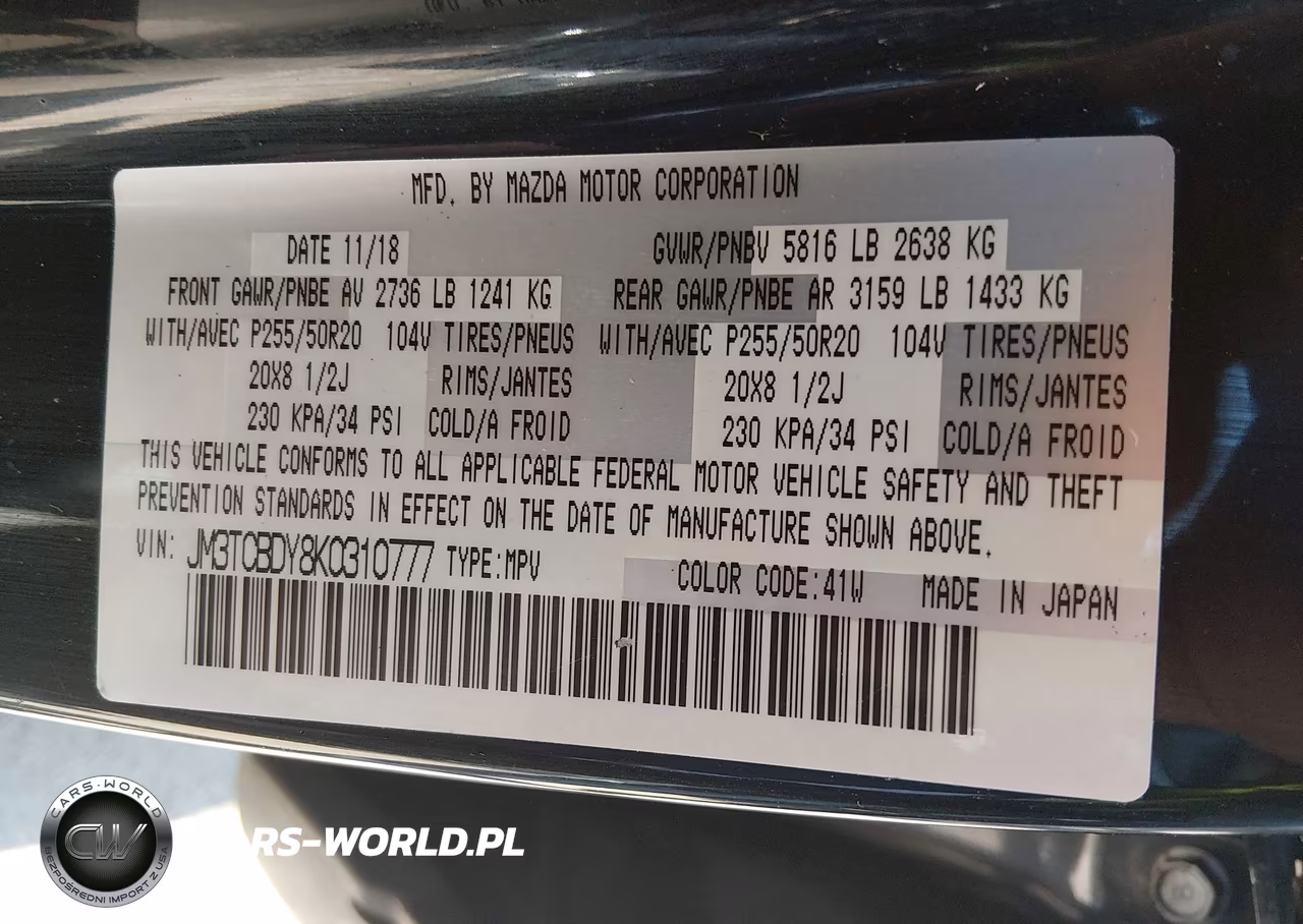 2019 Mazda Cx-9 Grand Touring VIN:JM3TCBDY8K0310777 - 9