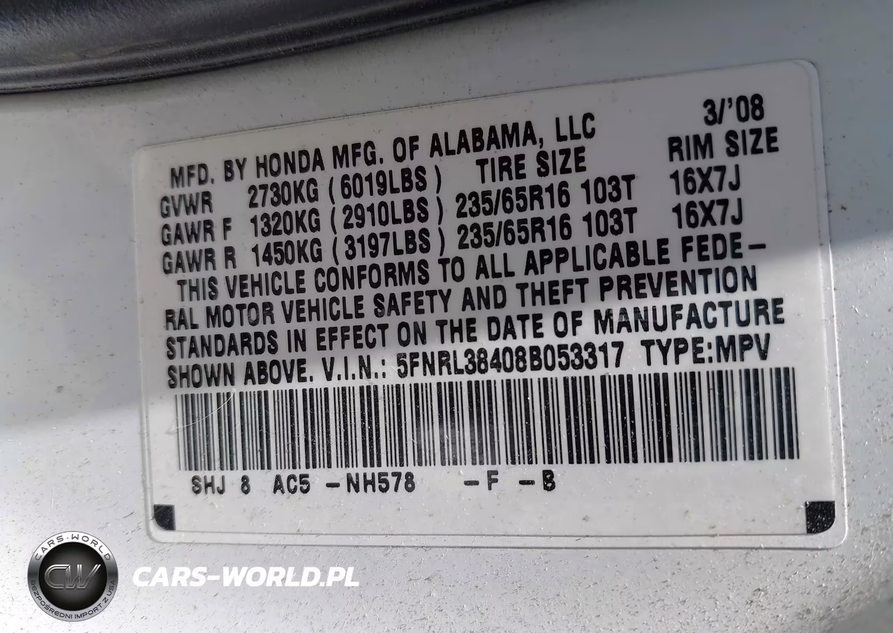 2008 Honda Odyssey Ex VIN:5FNRL38408B053317 - 9