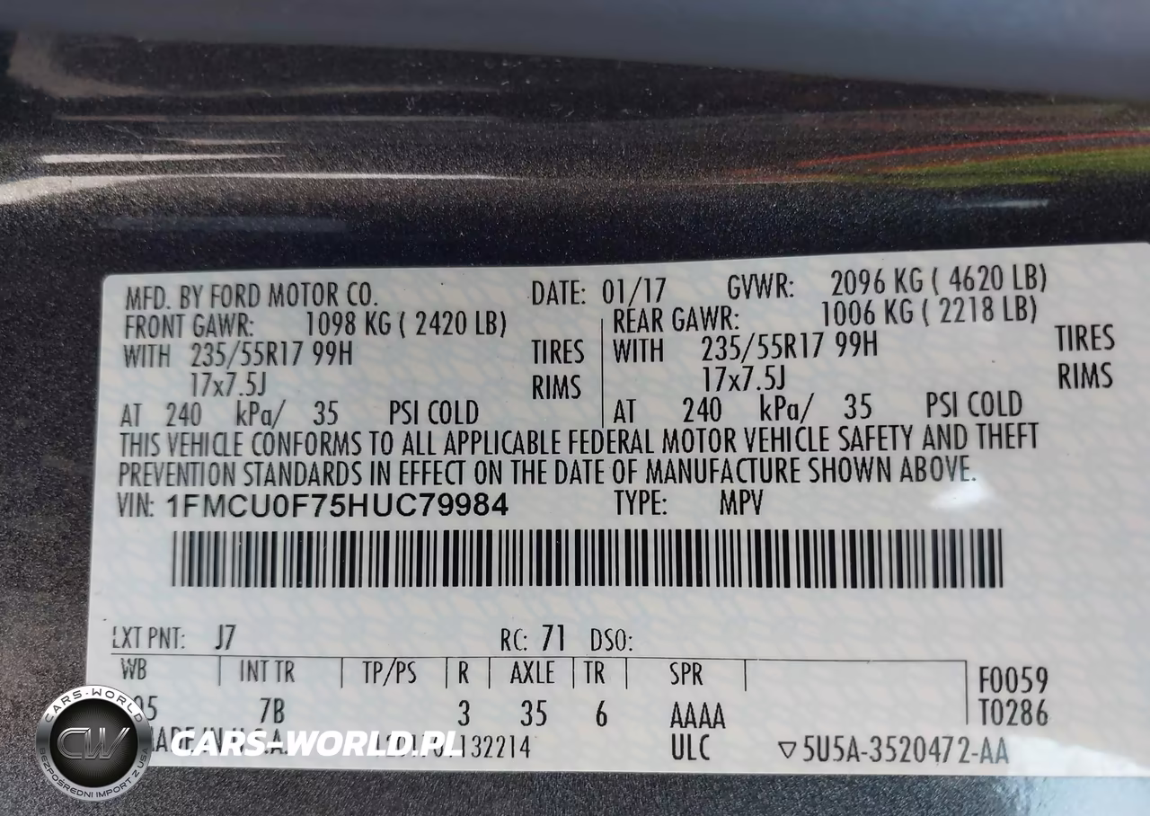 2017 Ford Escape S VIN:1FMCU0F75HUC79984 - 9