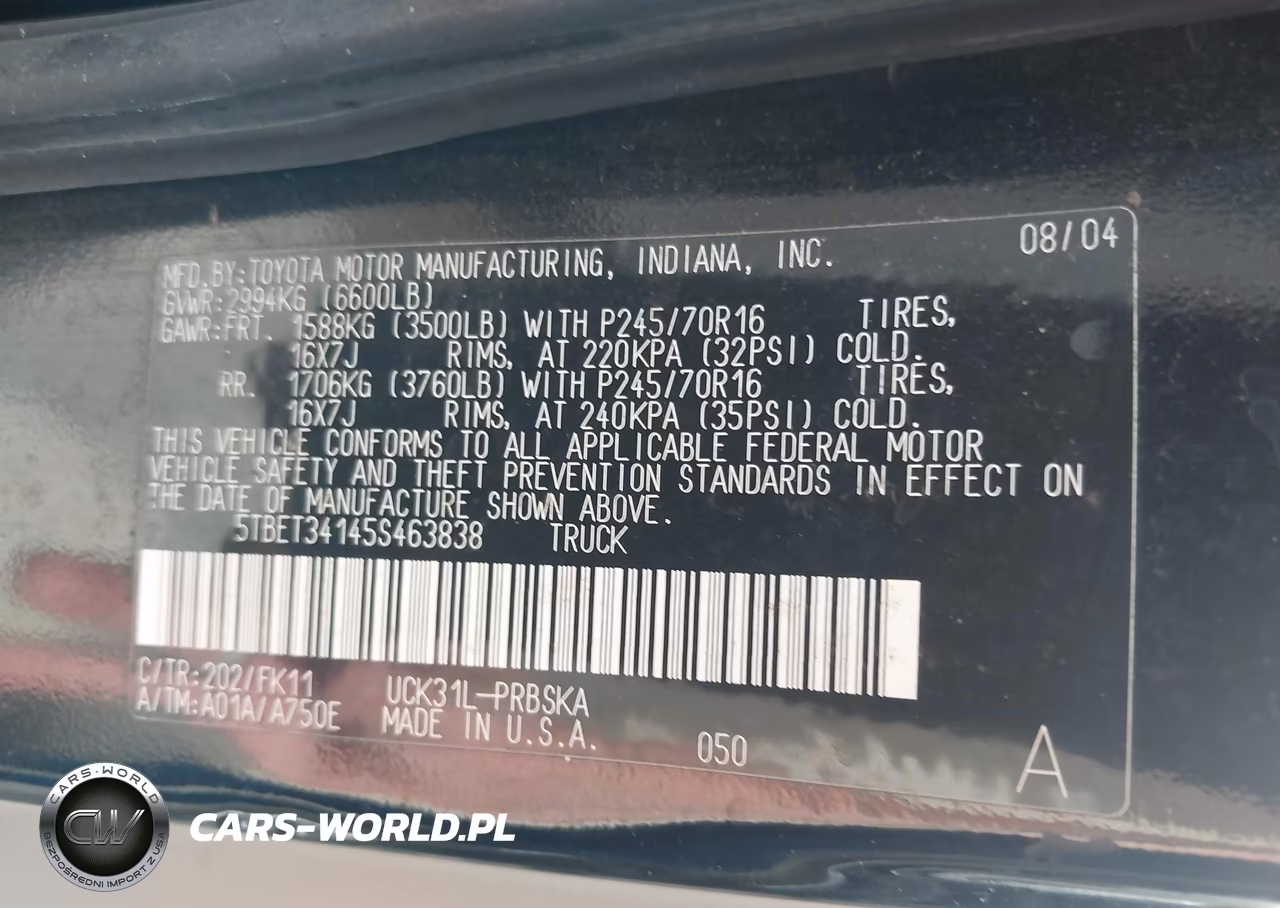 2005 Toyota Tundra Sr5 V8 VIN:5TBET34145S463838 - 9