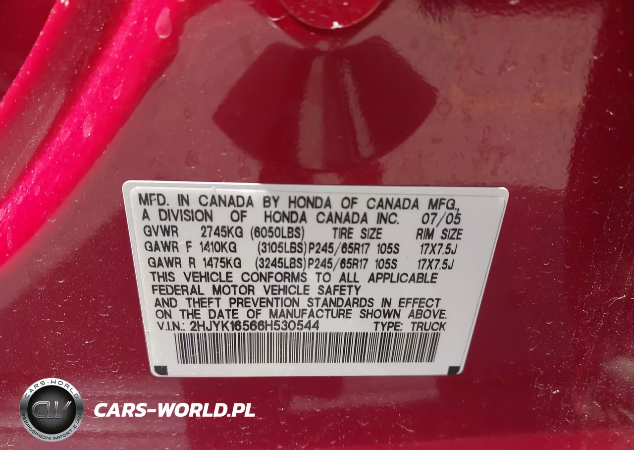 2006 Honda Ridgeline Rtl VIN:2HJYK16566H530544 - 9