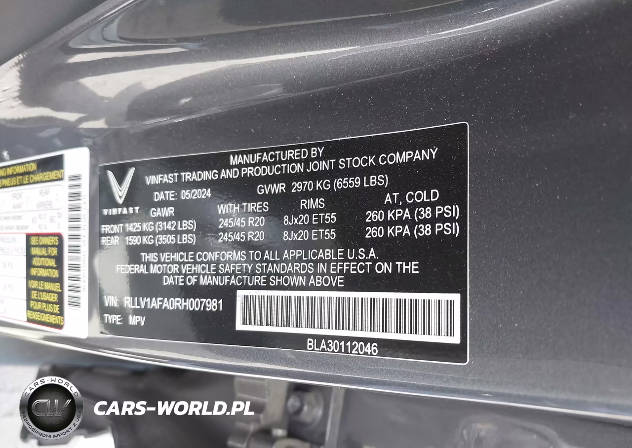 2024 Vinfast Vf 8 Plus VIN:RLLV1AFA0RH007981 - 9