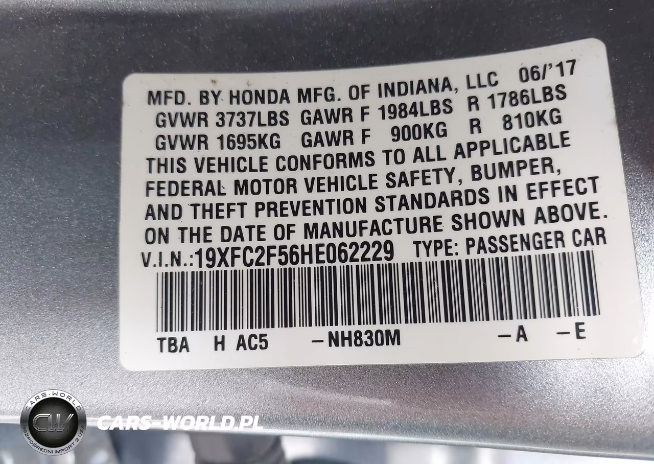 2017 Honda Civic Lx VIN:19XFC2F56HE062229 - 9