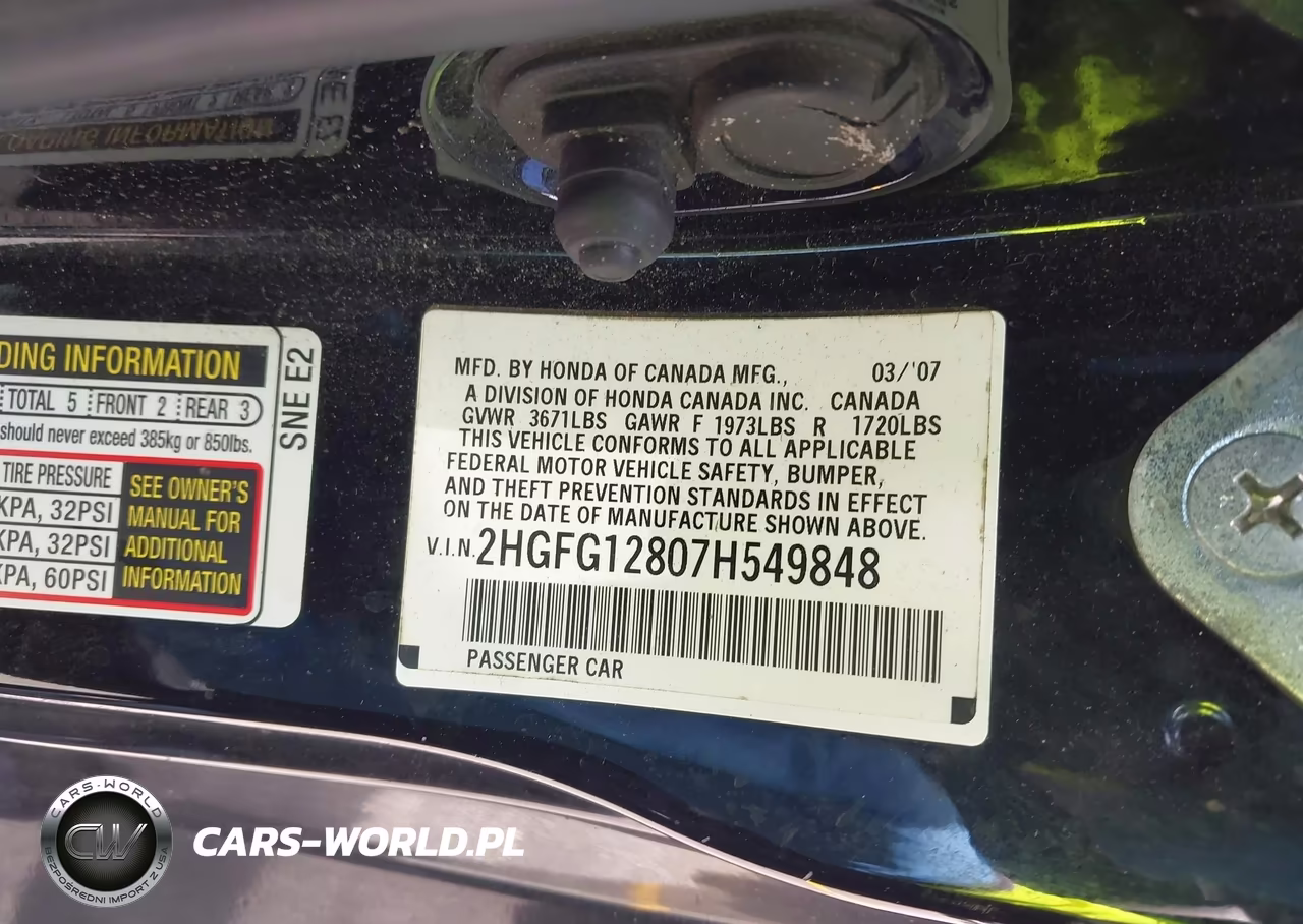 2007 Honda Civic Ex VIN:2HGFG12807H549848 - 9