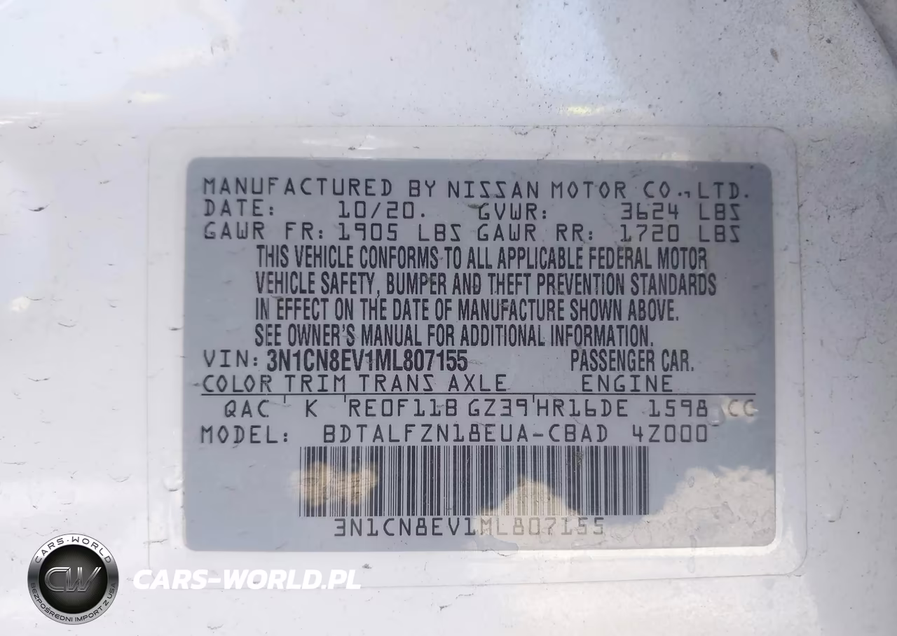 2021 Nissan Versa Sv Xtronic Cvt VIN:3N1CN8EV1ML807155 - 9