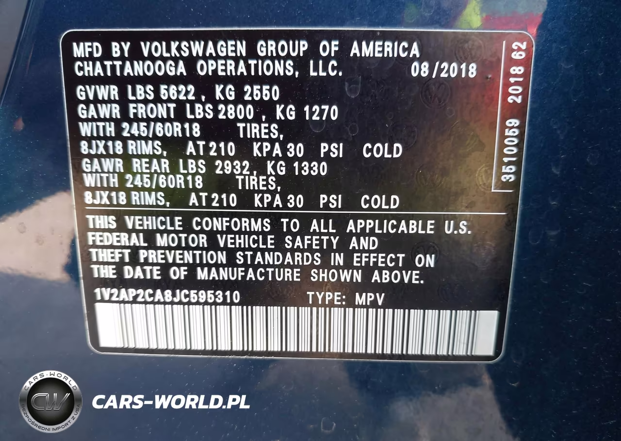 2018 Volkswagen Atlas 2.0T S VIN:1V2AP2CA8JC595310 - 9