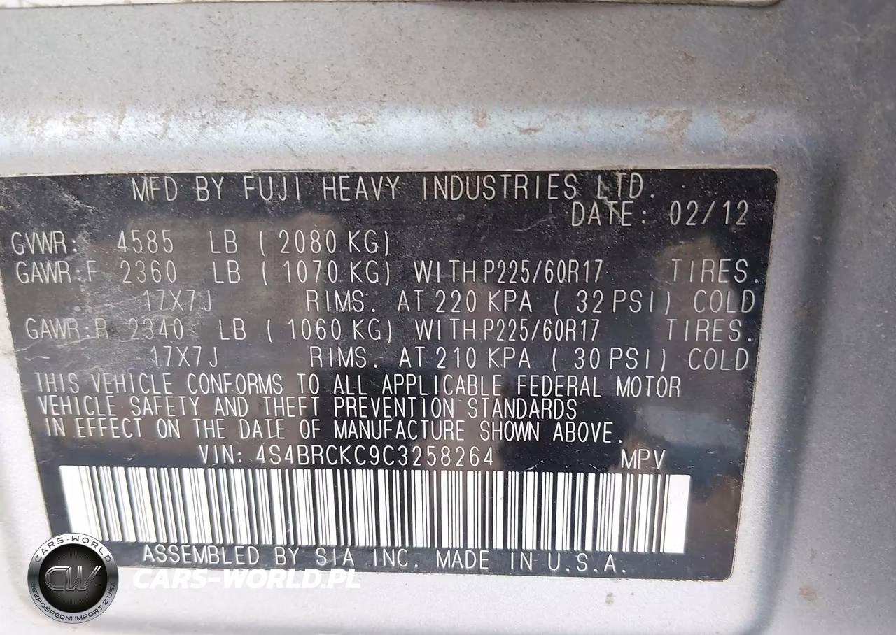 2012 Subaru Outback 2.5I Limited VIN:4S4BRCKC9C3258264 - 9