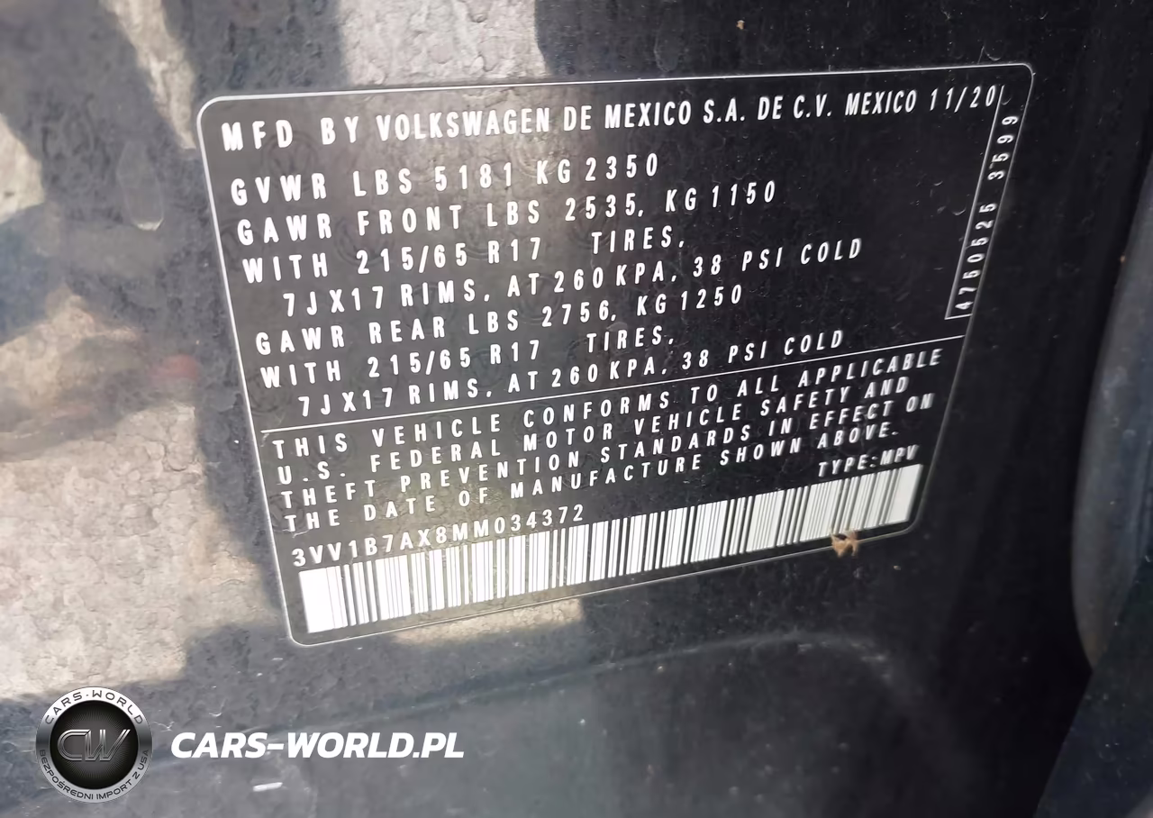 2021 Volkswagen Tiguan 2.0T S VIN:3VV1B7AX8MM034372 - 9