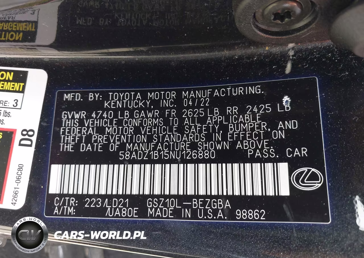 2022 Lexus Es 350 VIN:58ADZ1B15NU126880 - 9
