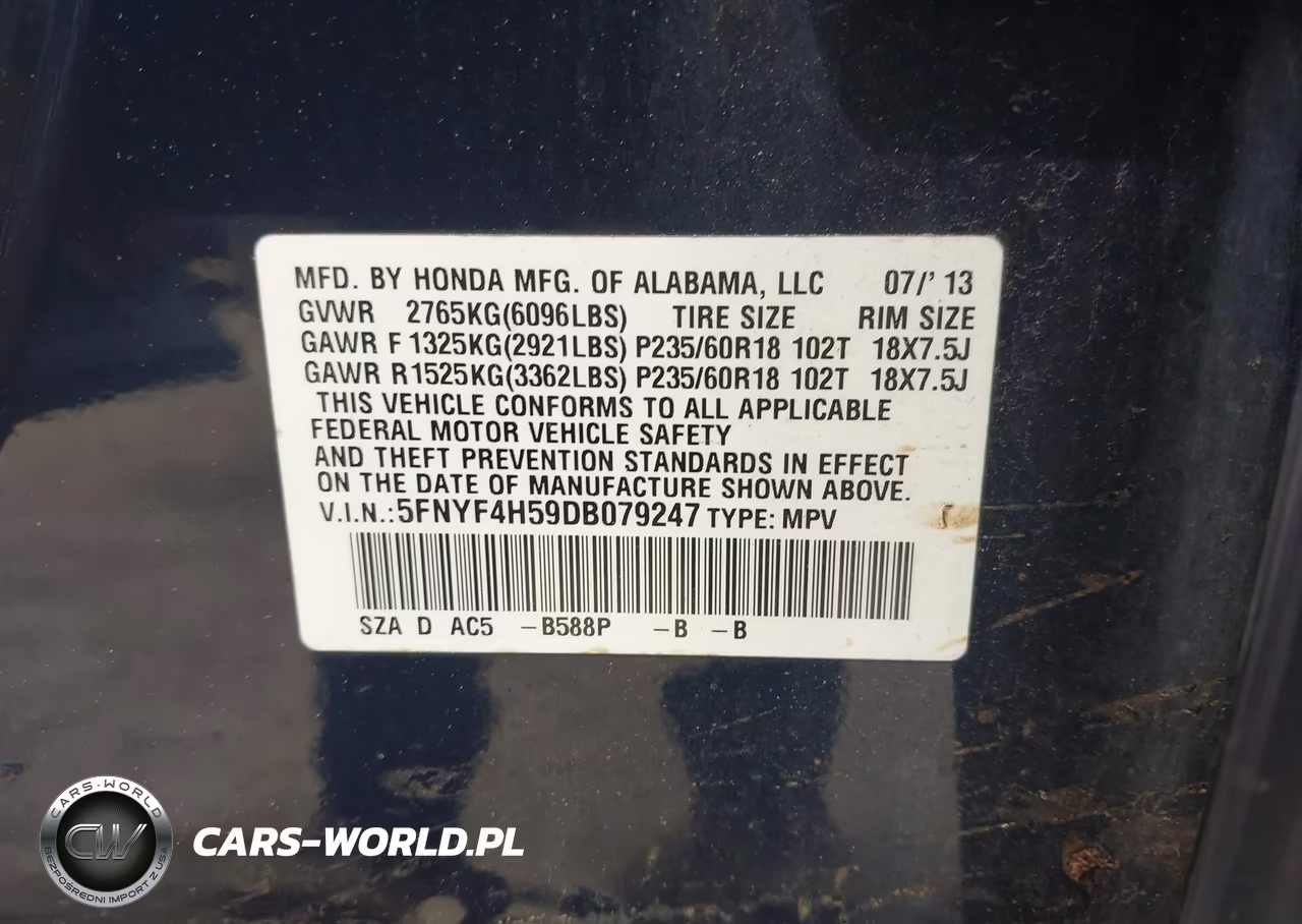 2013 Honda Pilot Ex-L VIN:5FNYF4H59DB079247 - 9