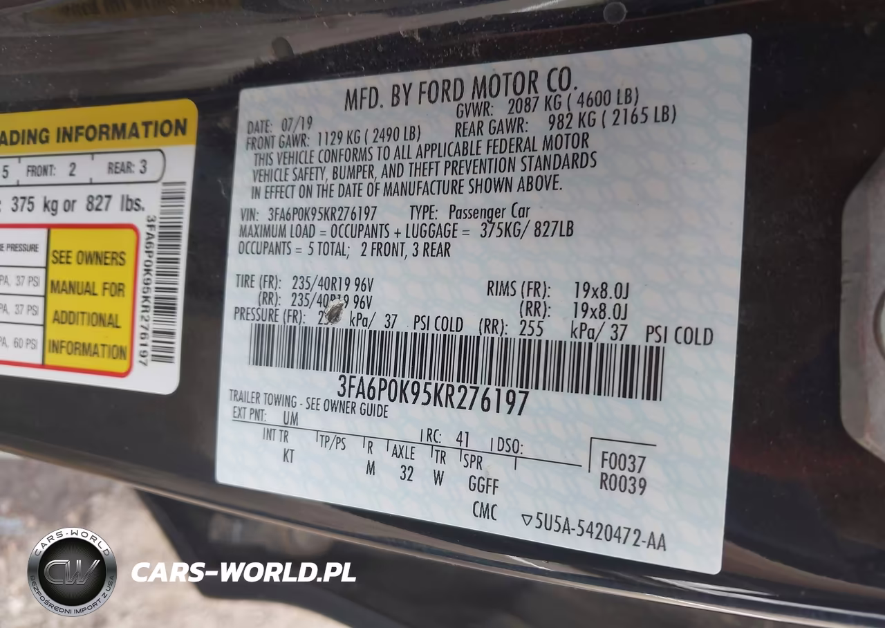 2019 Ford Fusion Titanium VIN:3FA6P0K95KR276197 - 9