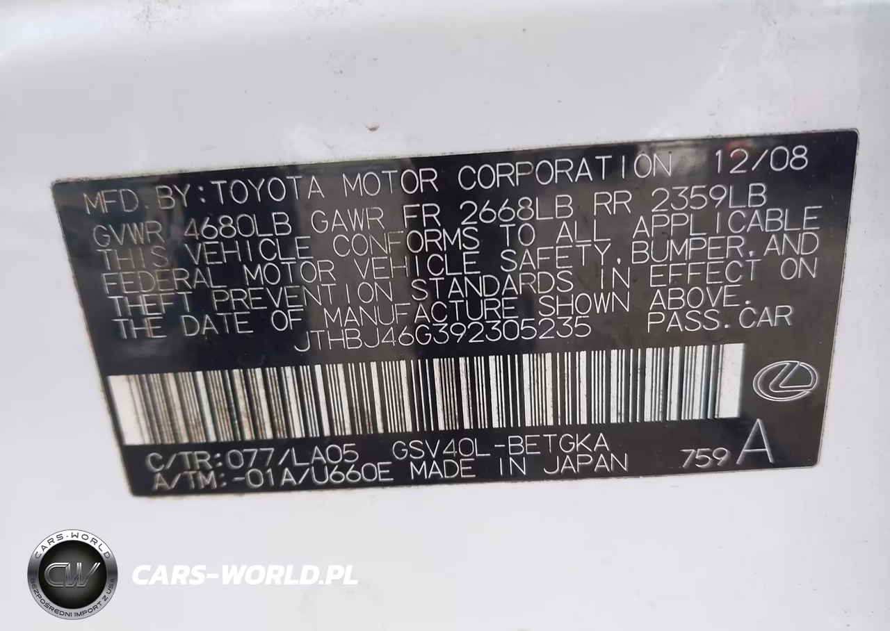 2009 Lexus Es 350 VIN:JTHBJ46G392305235 - 9