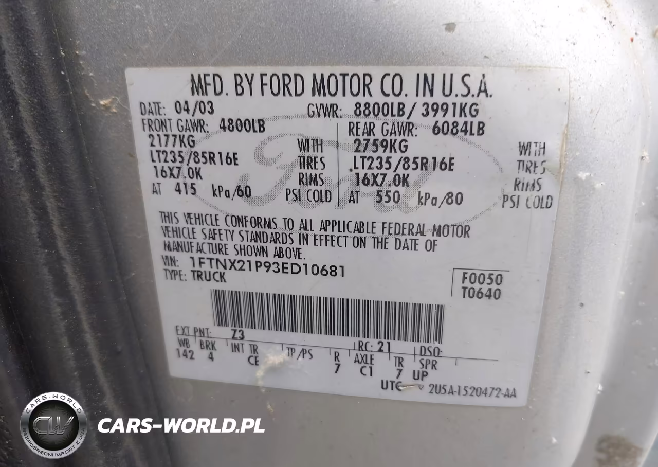 2003 Ford F-250 Lariat-Xl-Xlt VIN:1FTNX21P93ED10681 - 9