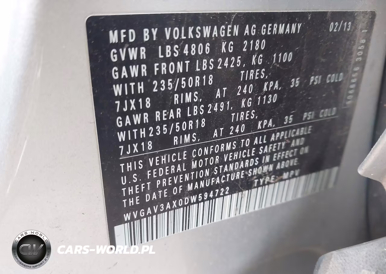 2013 Volkswagen Tiguan Se VIN:WVGAV3AX0DW594722 - 9