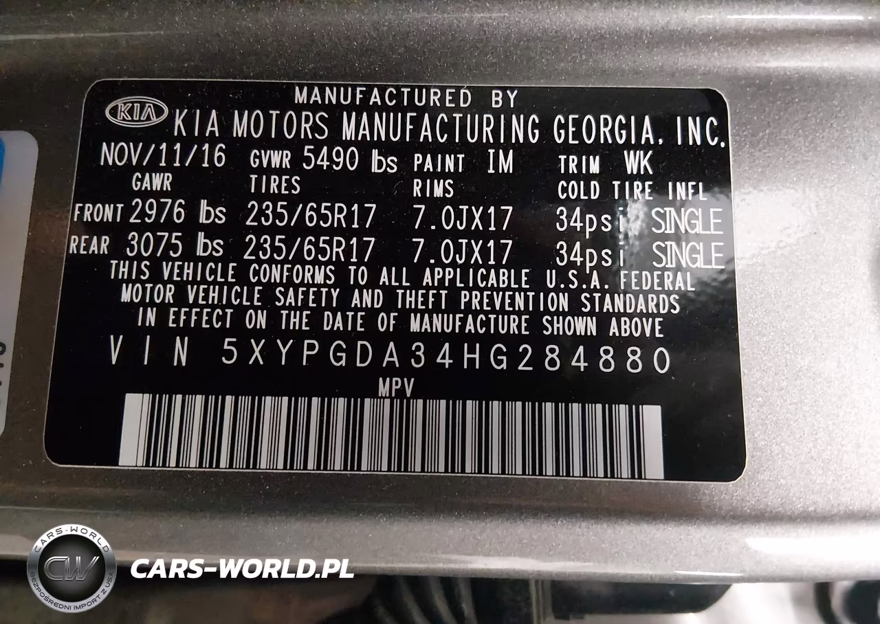 2017 Kia Sorento 2.4L Lx VIN:5XYPGDA34HG284880 - 9