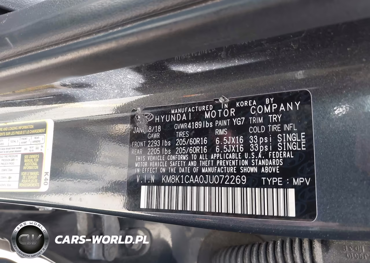 2018 Hyundai Kona Se VIN:KM8K1CAA0JU072269 - 9