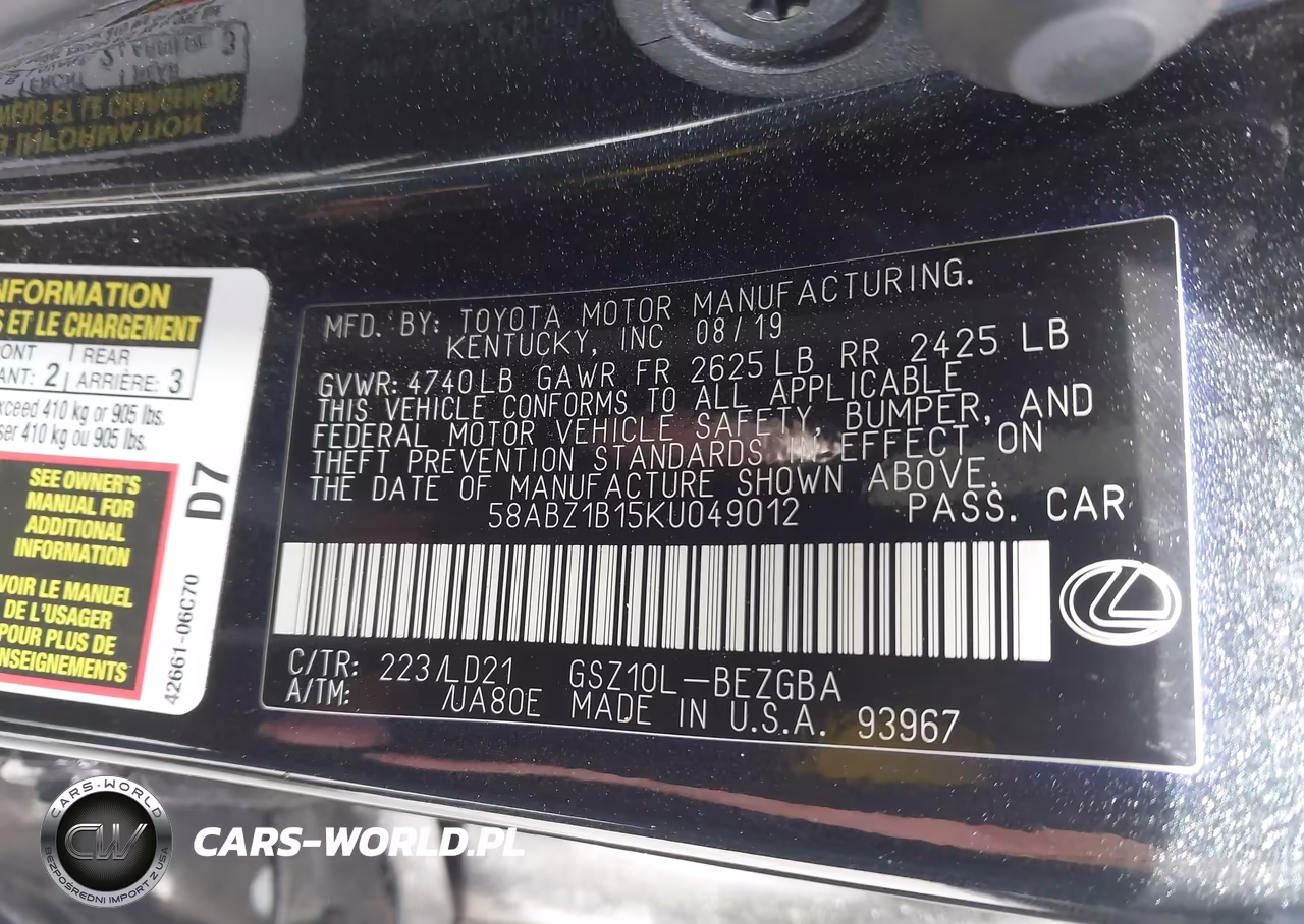 2019 Lexus Es 350 VIN:58ABZ1B15KU049012 - 9