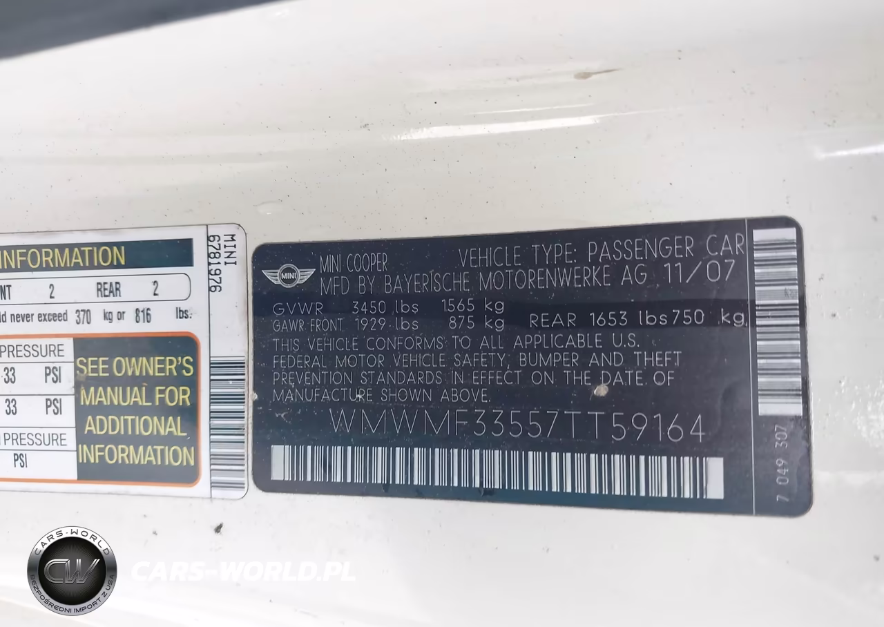 2007 Mini Cooper VIN:WMWMF33557TT59164 - 9