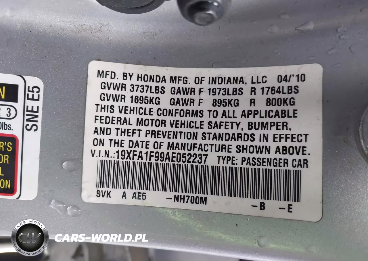 2010 Honda Civic Ex-L VIN:19XFA1F99AE052237 - 9