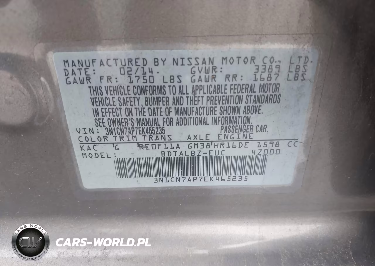 2014 Nissan Versa 1.6 Sv VIN:3N1CN7AP7EK465235 - 9