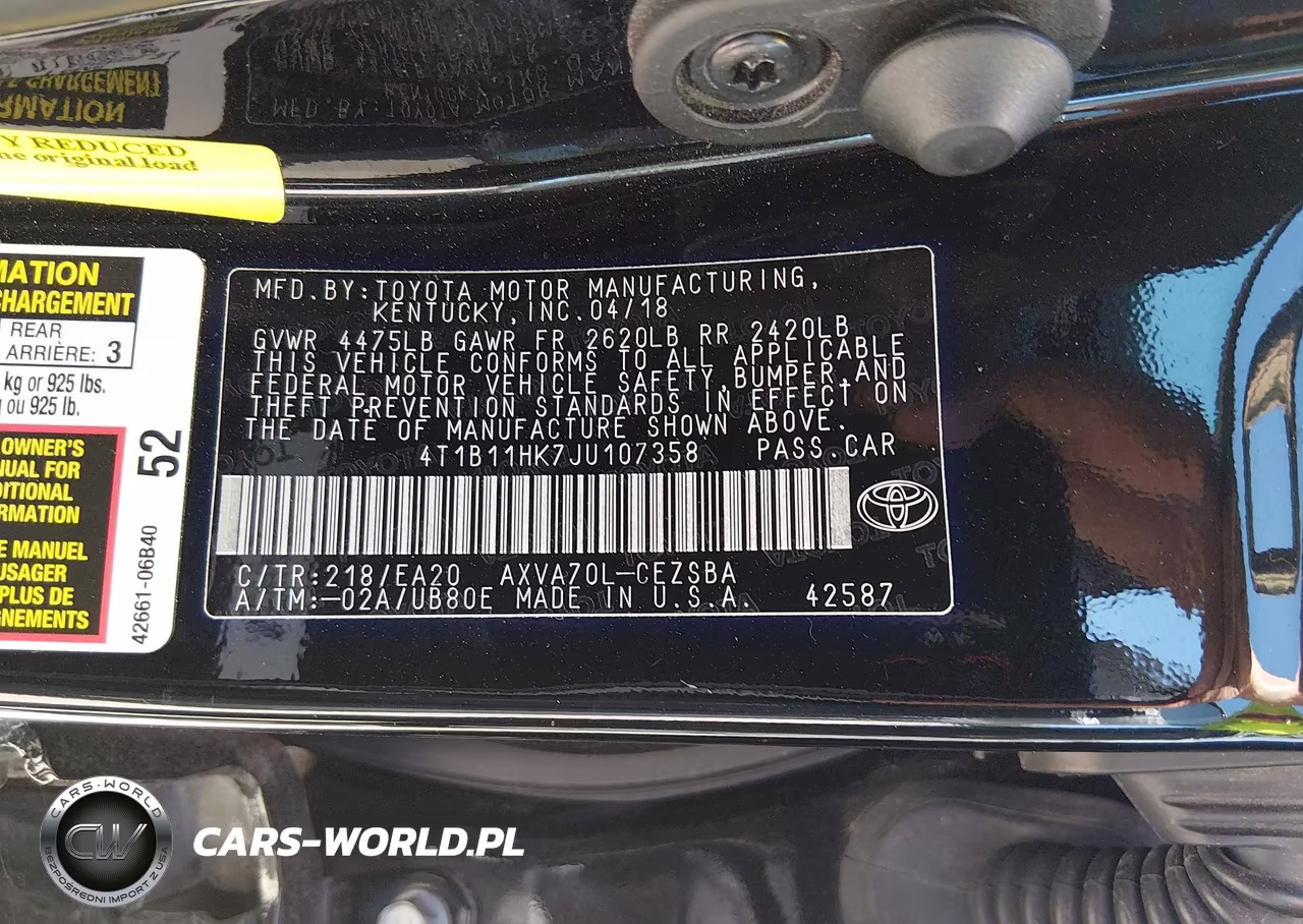 2018 Toyota Camry Se VIN:4T1B11HK7JU107358 - 9