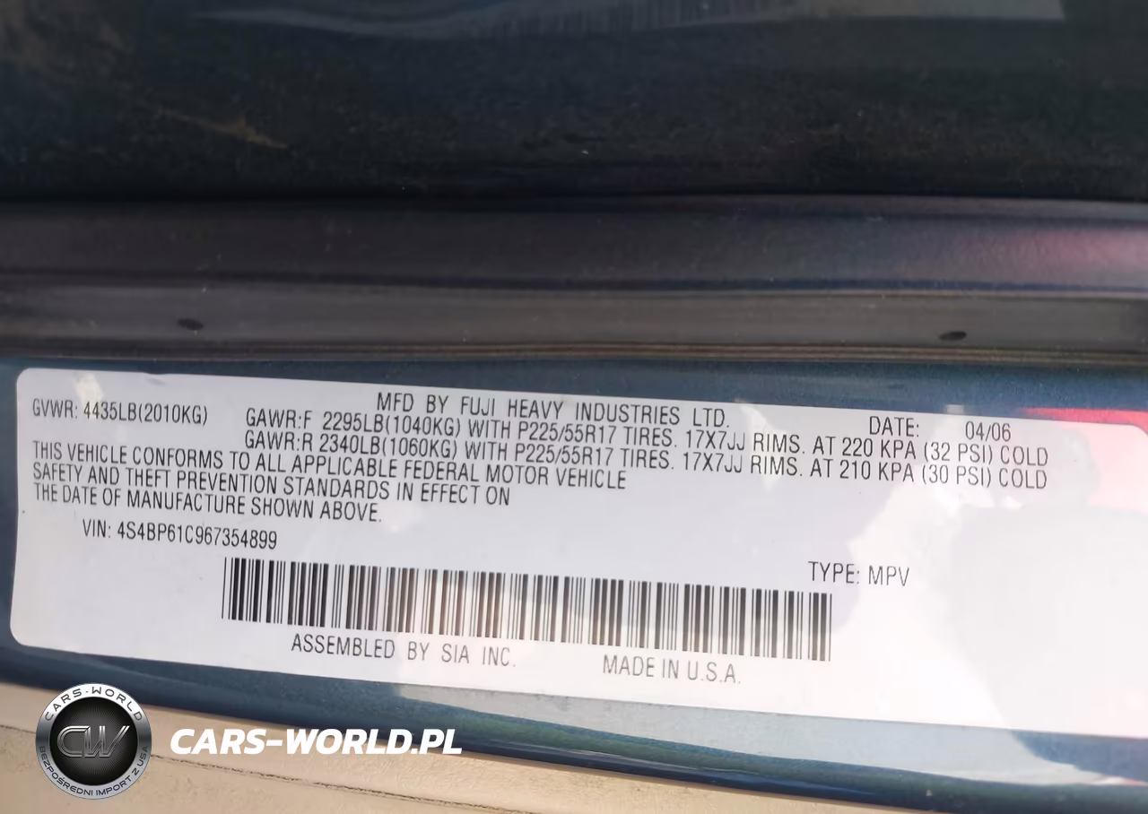 2006 Subaru Outback 2.5I VIN:4S4BP61C967354899 - 9
