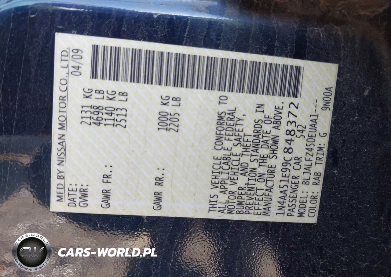 2009 Nissan Maxima 3.5 Sv VIN:1N4AA51E99C848372 - 9