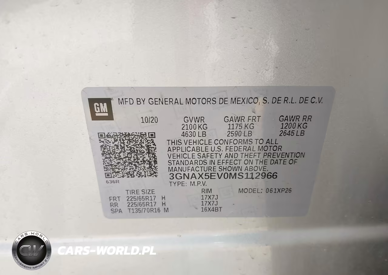 2021 Chevrolet Equinox Awd 1Fl VIN:3GNAX5EV0MS112966 - 9