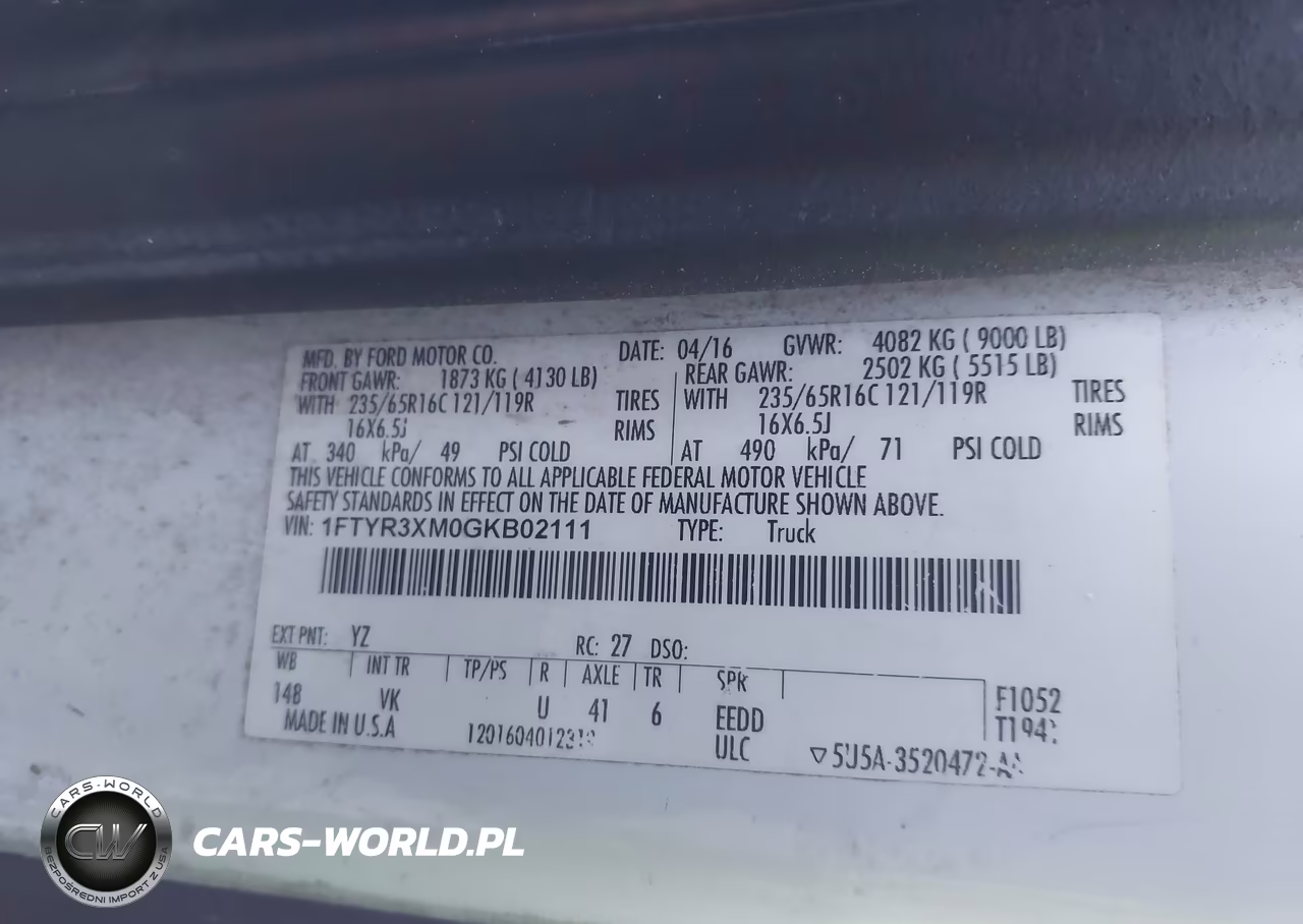 2016 Ford Transit-250 VIN:1FTYR3XM0GKB02111 - 9