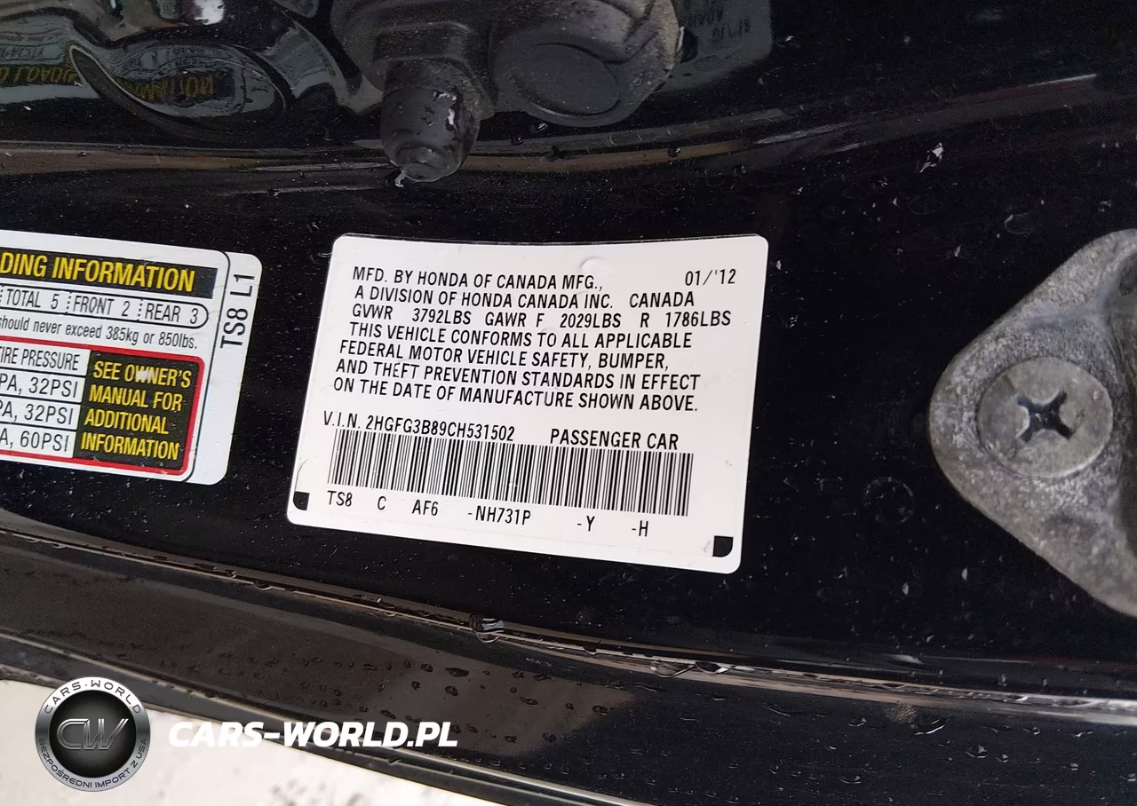 2012 Honda Civic Ex VIN:2HGFG3B89CH531502 - 9