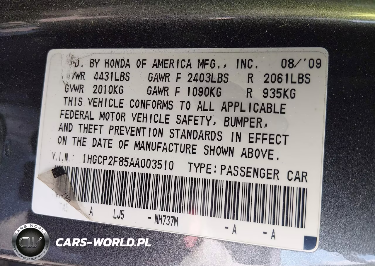 2010 Honda Accord 2.4 Ex-L VIN:1HGCP2F85AA003510 - 9