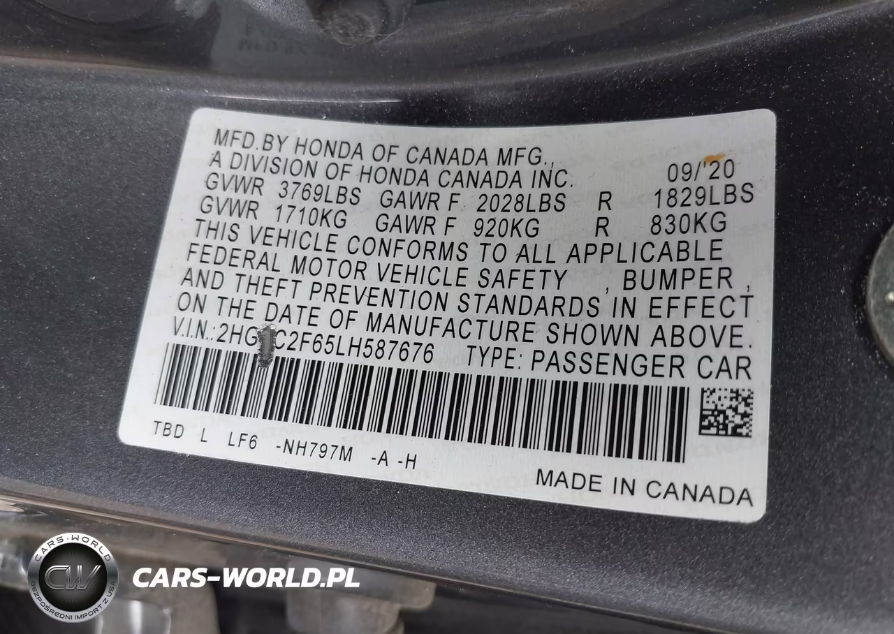 2020 Honda Civic Lx VIN:2HGFC2F65LH587676 - 9