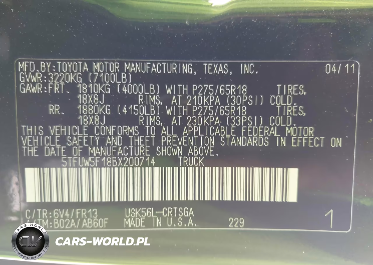 2011 Toyota Tundra Grade 5.7L V8 VIN:5TFUW5F18BX200714 - 9