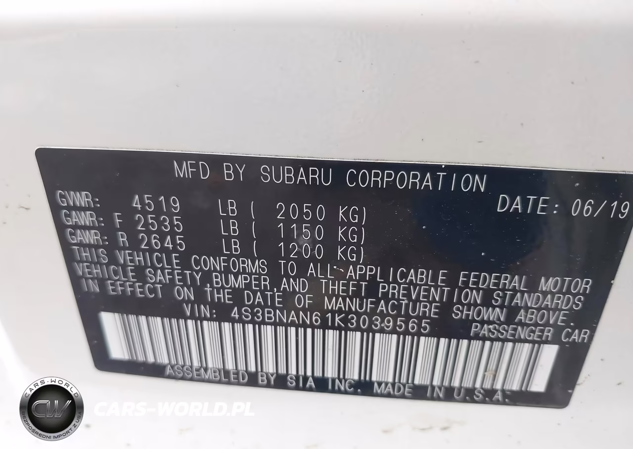 2019 Subaru Legacy 2.5I Limited VIN:4S3BNAN61K3039565 - 9
