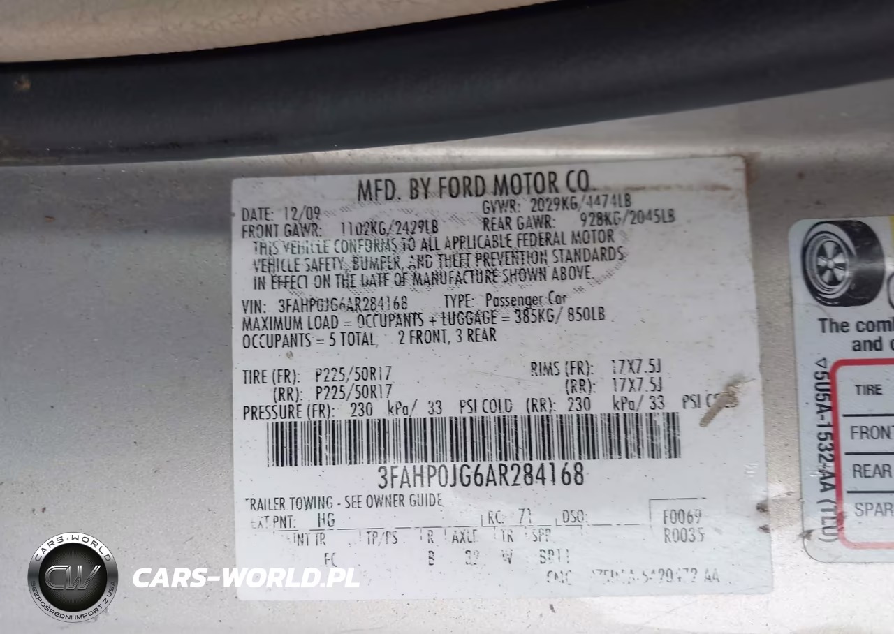 2010 Ford Fusion Sel VIN:3FAHP0JG6AR284168 - 9