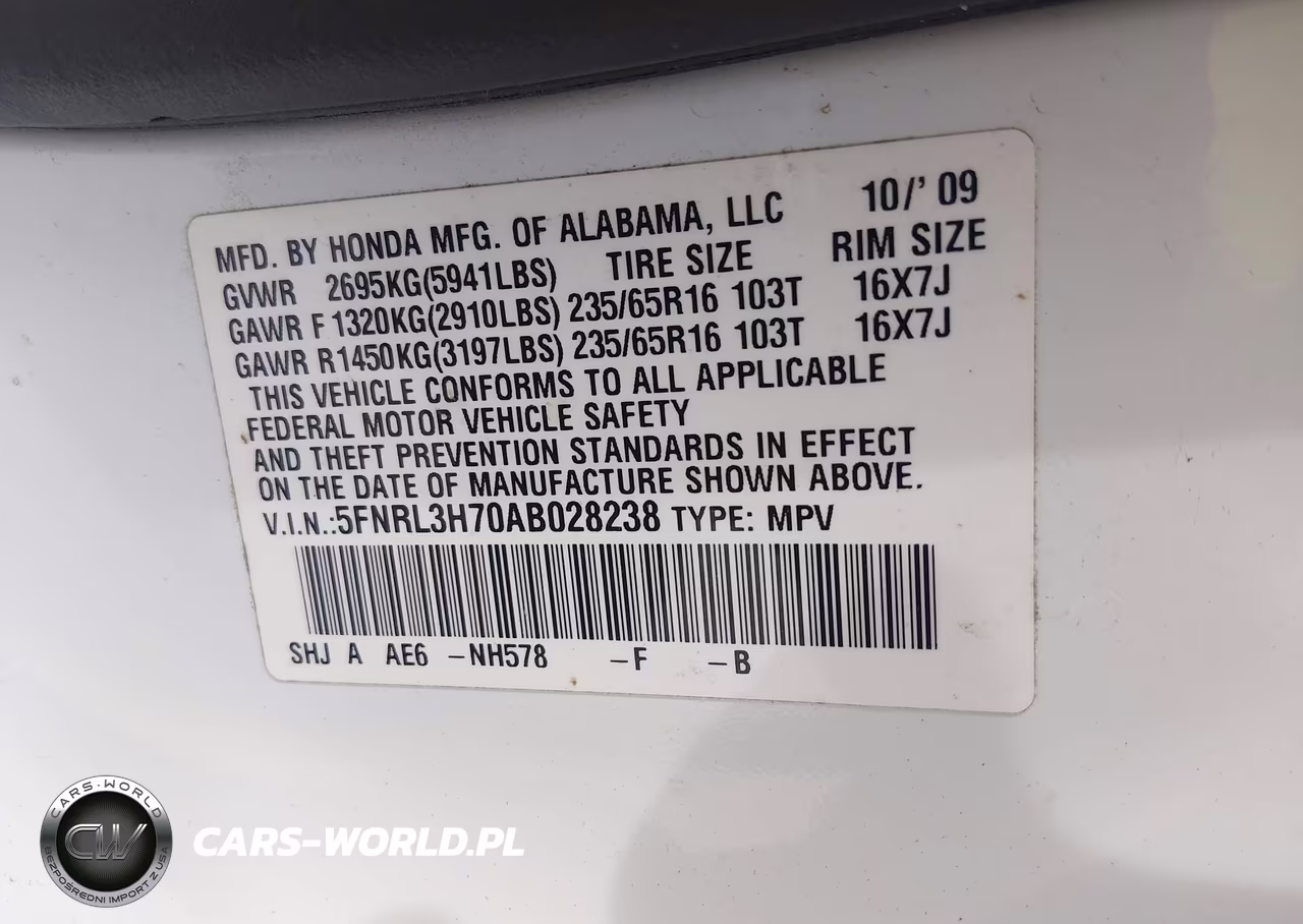 2010 Honda Odyssey Ex-L VIN:5FNRL3H70AB028238 - 9