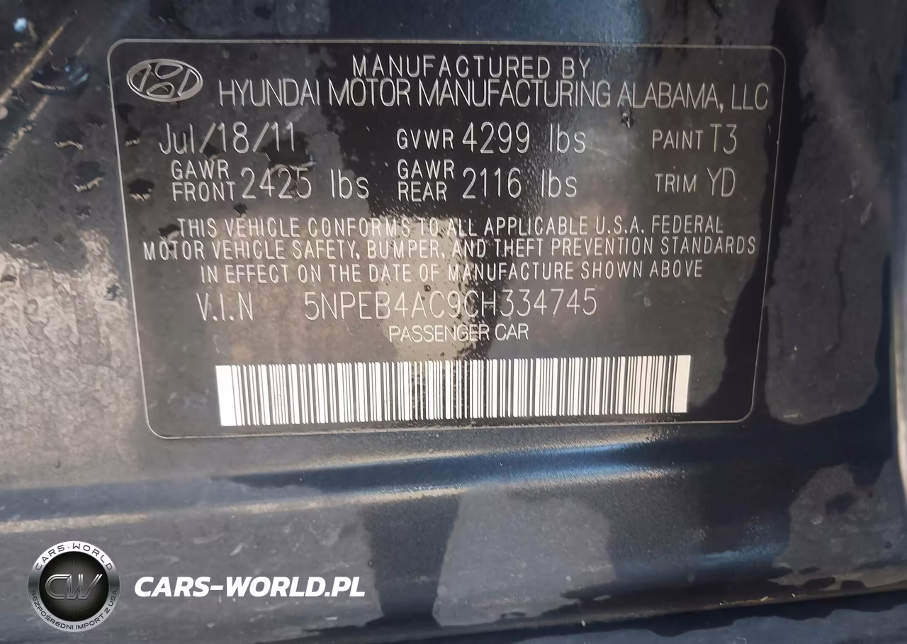 2012 Hyundai Sonata Gls VIN:5NPEB4AC9CH334745 - 9