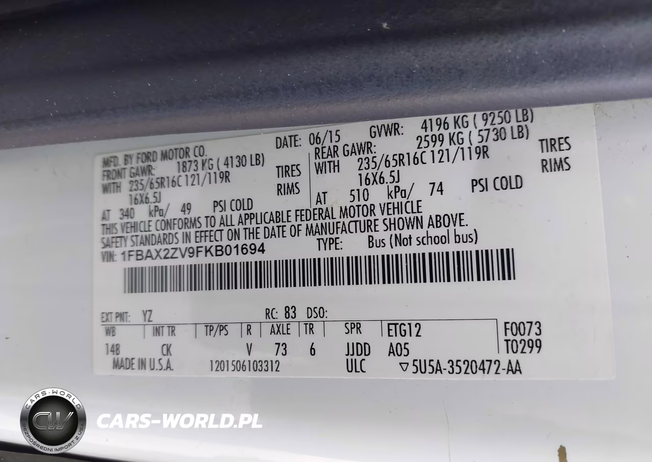 2015 Ford Transit-350 Xlt VIN:1FBAX2ZV9FKB01694 - 9