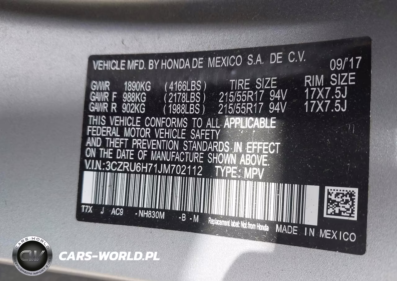 2018 Honda Hr-V Ex-L VIN:3CZRU6H71JM702112 - 9