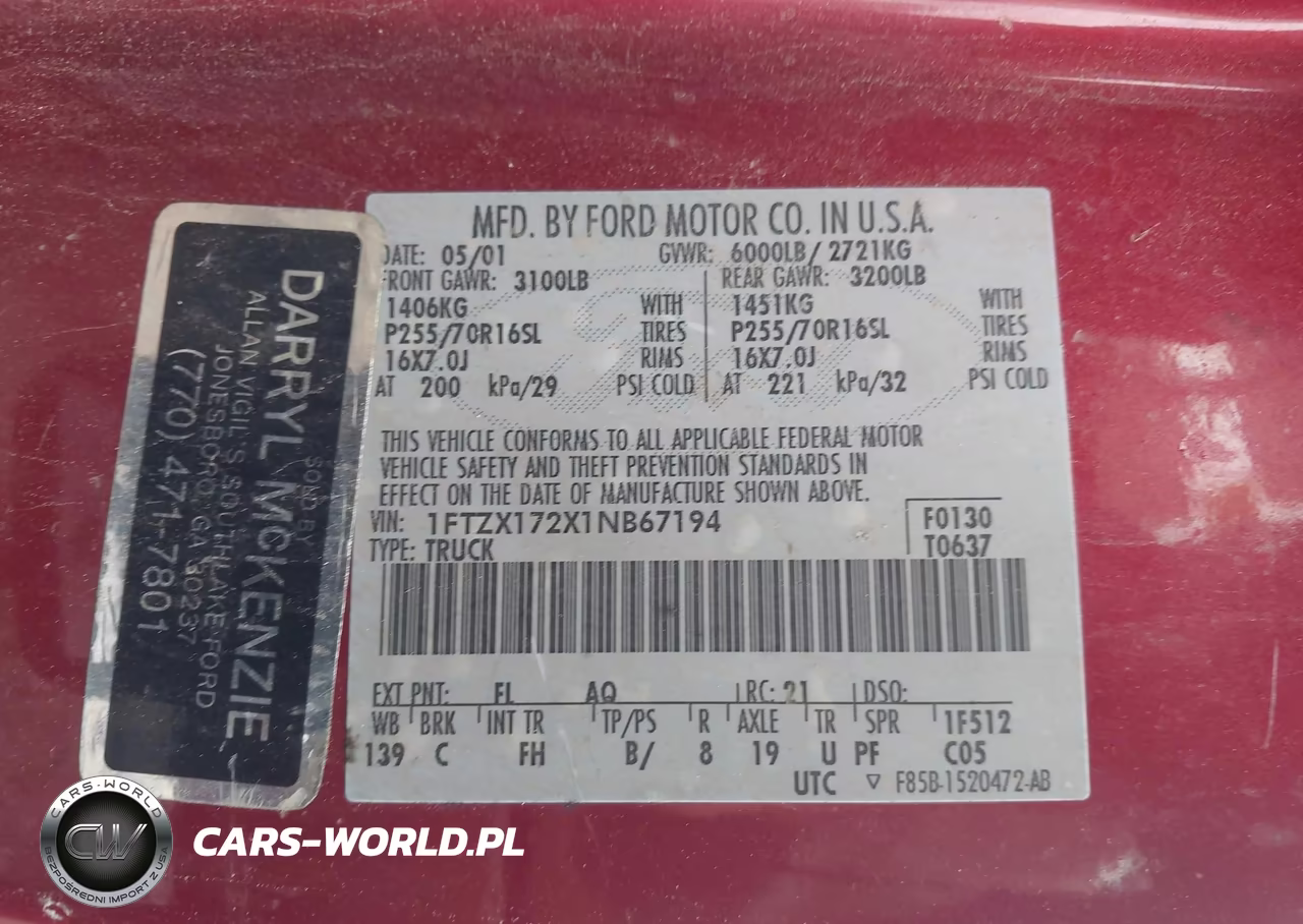 2001 Ford F-150 Xl-Xlt VIN:1FTZX172X1NB67194 - 9