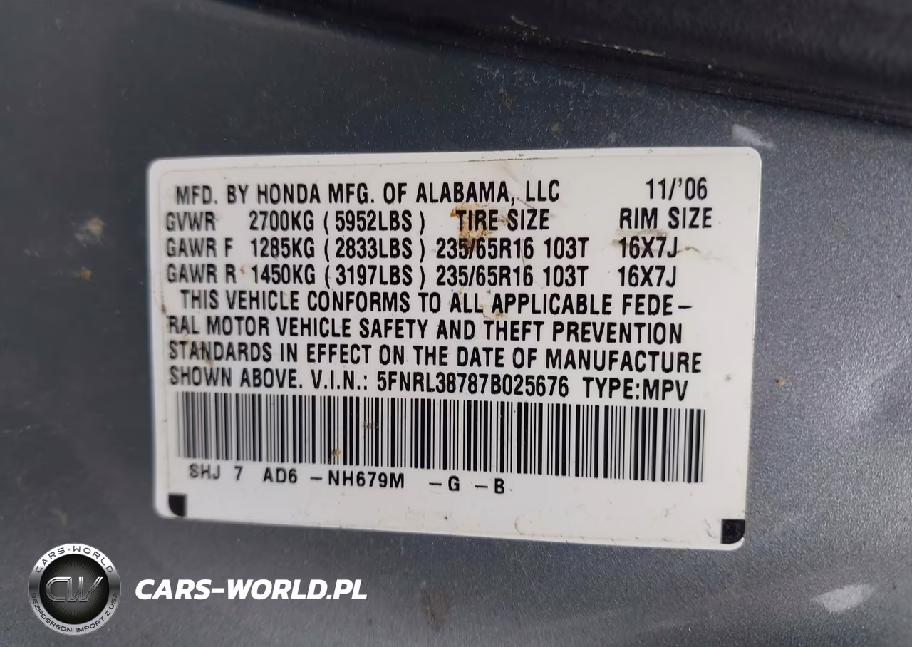 2007 Honda Odyssey Ex-L VIN:5FNRL38787B025676 - 9