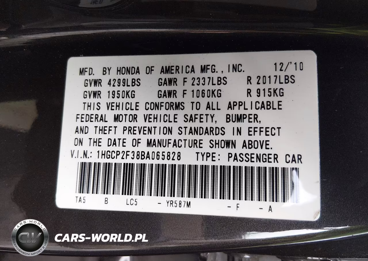2011 Honda Accord 2.4 Lx VIN:1HGCP2F38BA065828 - 9