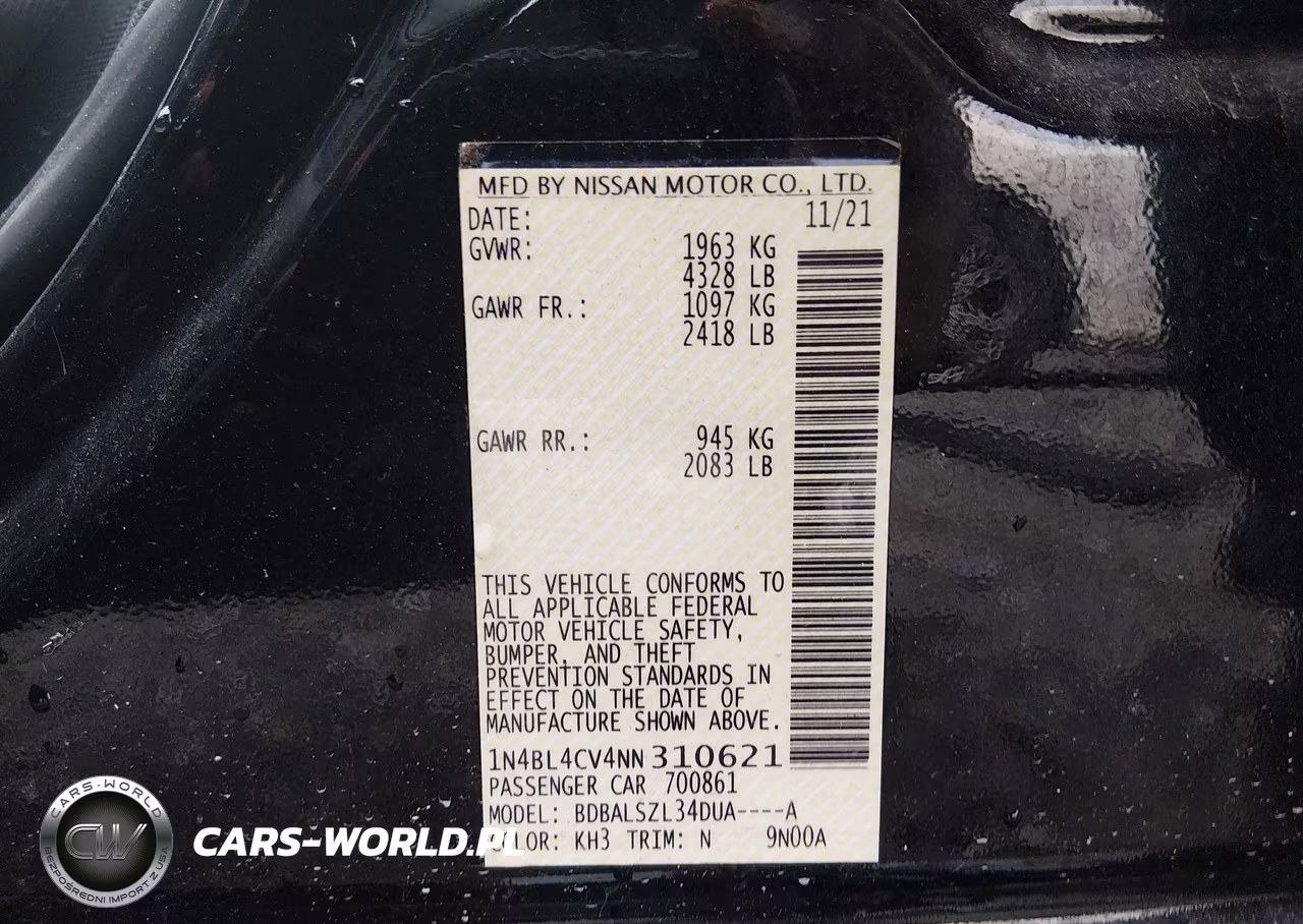 2022 Nissan Altima Sr Fwd VIN:1N4BL4CV4NN310621 - 9