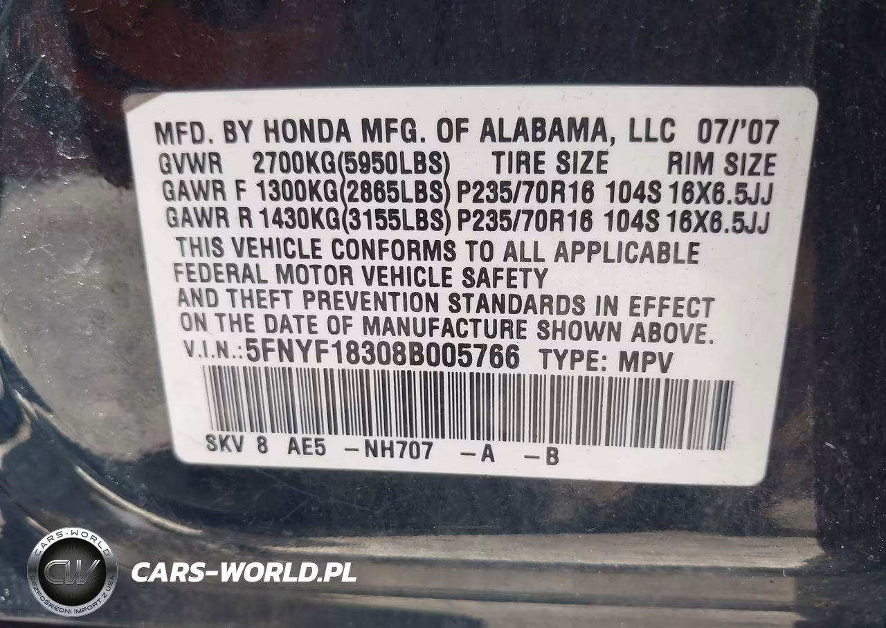 2008 Honda Pilot Se VIN:5FNYF18308B005766 - 9