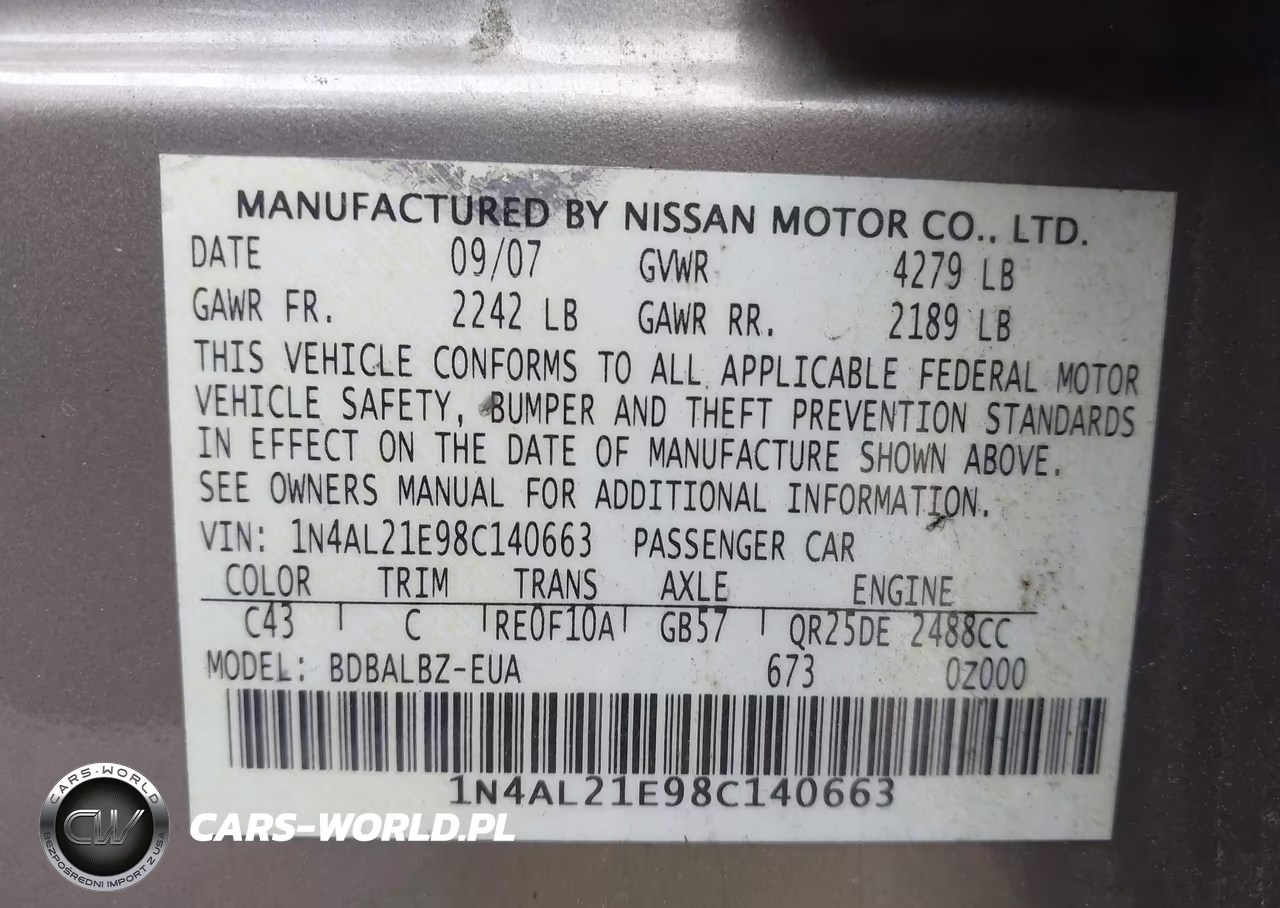 2008 Nissan Altima 2.5 S VIN:1N4AL21E98C140663 - 9