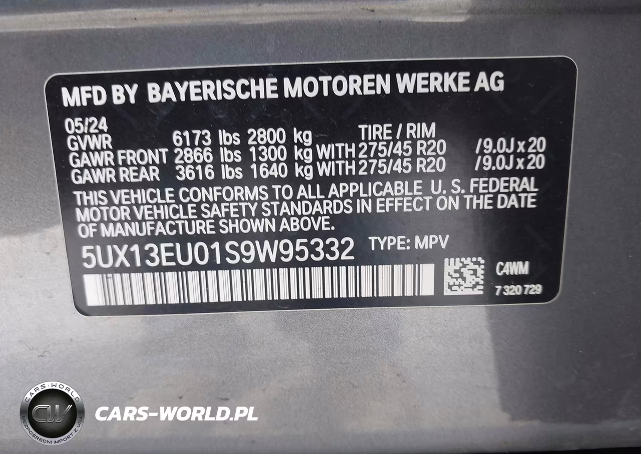 2025 BMW X5 Sdrive40I VIN:5UX13EU01S9W95332 - 9