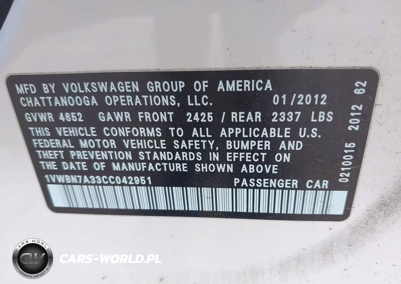 2012 Volkswagen Passat 2.0L Tdi Se VIN:1VWBN7A33CC042951 - 9