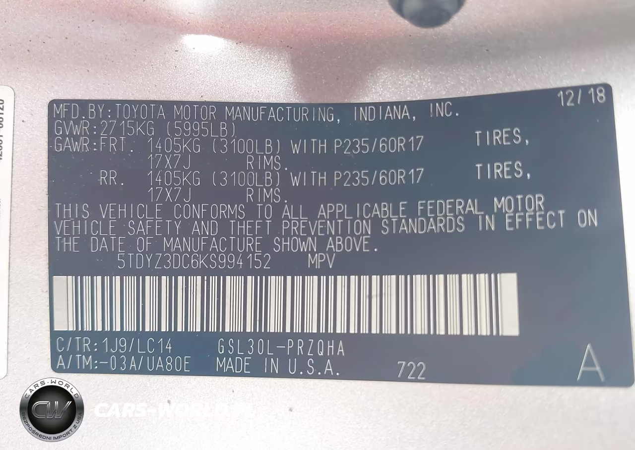 2019 Toyota Sienna Xle 8 Passenger VIN:5TDYZ3DC6KS994152 - 9