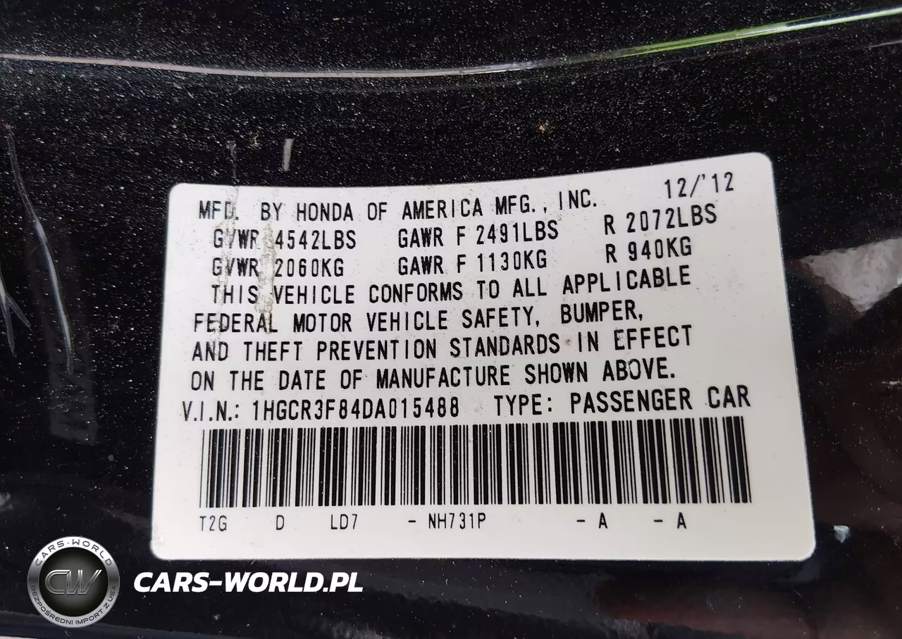 2013 Honda Accord Ex-L V-6 VIN:1HGCR3F84DA015488 - 9